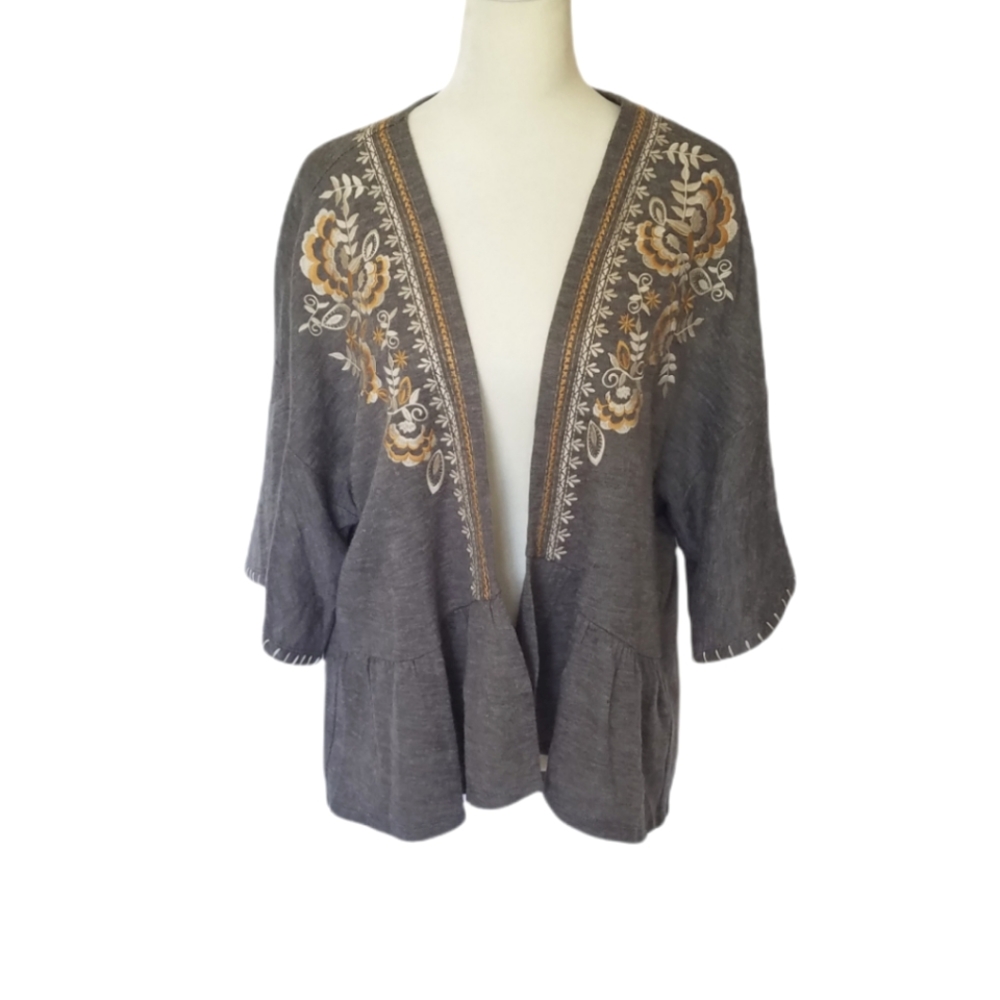 THML embroidered open grey cardigan